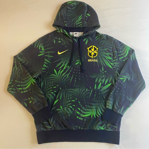 Nike Brazil National Team Hoodie Men M Soccer Tropical Leaves Football - Picture 3 of 15